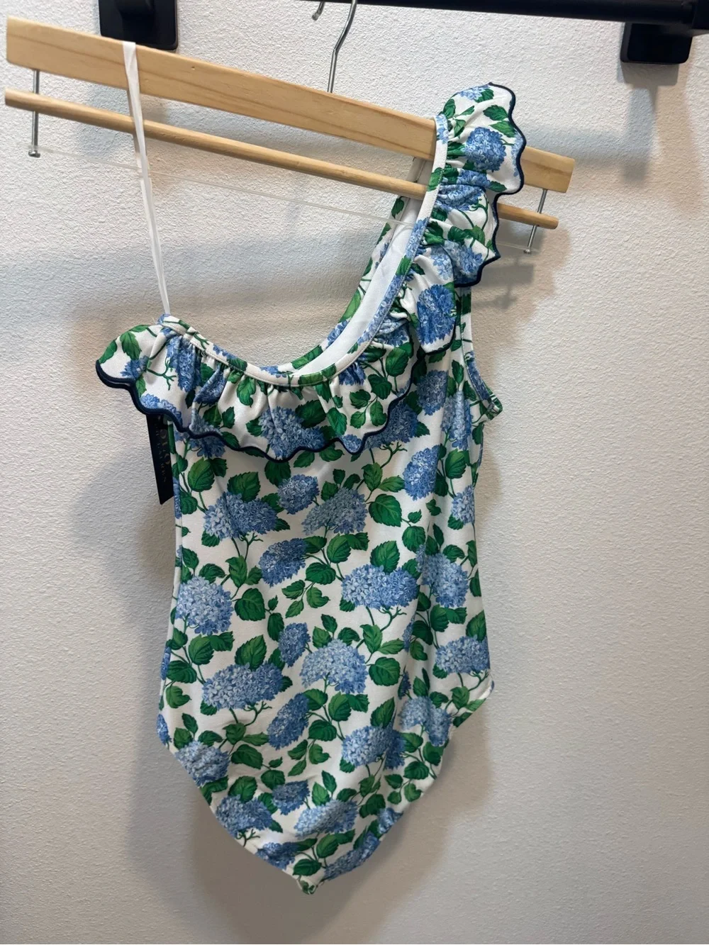 Polo by Ralph Lauren White One-Shoulder Hydrangea Print Swimsuit